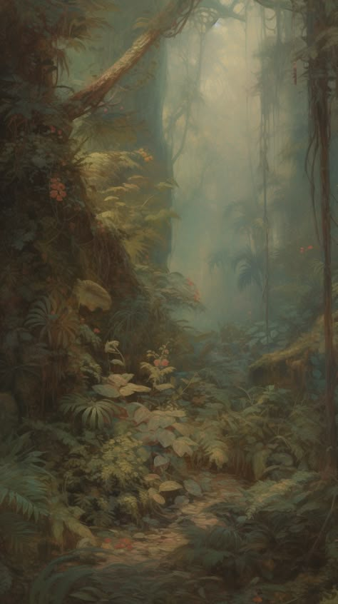 Experience the allure of a misty vintage jungle on your iPhone and Android, where every glance at your screen is a step into a lush, hidden world. 🌿👣 Woodsy Aesthetic Wallpaper, Fine Art Wallpaper Iphone, Faded Wallpaper Iphone, Vintage Art Wallpaper Iphone, Woodland Aesthetic Wallpaper, Mossy Wallpaper, Aesthetic Earthy Wallpaper, Vintage Jungle Aesthetic, Over The Garden Wall Phone Wallpaper