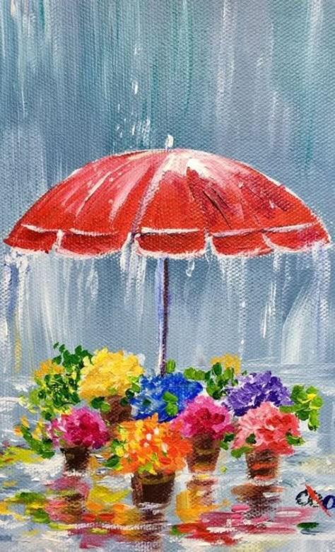 Umbrella In The Rain, Simple Oil Painting, Easy Landscape Paintings, Acrylic Painting Ideas, Watercolor Paintings For Beginners, Soyut Sanat Tabloları, John Singer Sargent, Watercolor Paintings Easy, Acrylic Painting For Beginners