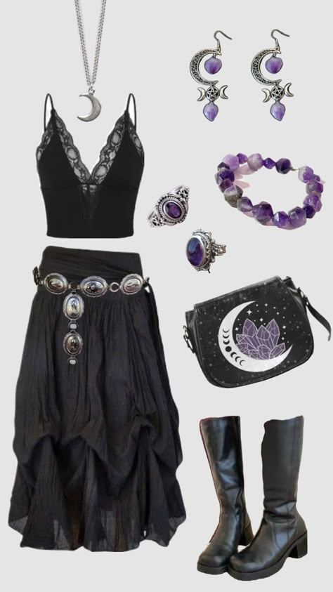 Whimsigoth Outfits, Witchy Outfits, Whimsical Goth, Hippie Goth, Whimsy Goth, Estilo Hippie, Hippie Style Clothing, Alt Fashion, Grunge Goth