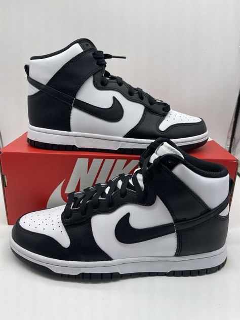 Nike Dunk High Black White, Nike Dunks High, Nike Tenis, Nike High Tops, Nike High, Nike Brand, Nike Dunk High, Dunk High, Leather High Tops