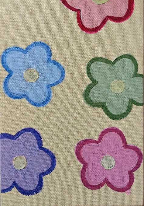 Flower Canvas Painting Aesthetic, Cute Painted Flowers Simple, Maroon Painting Canvas, Cute Basic Painting Ideas, Cute Simple Flower Paintings, Easy Flower Painting For Beginners, Paint And Pass Ideas, Drawing Ideas Easy Flowers Simple, Simple Preppy Painting Ideas