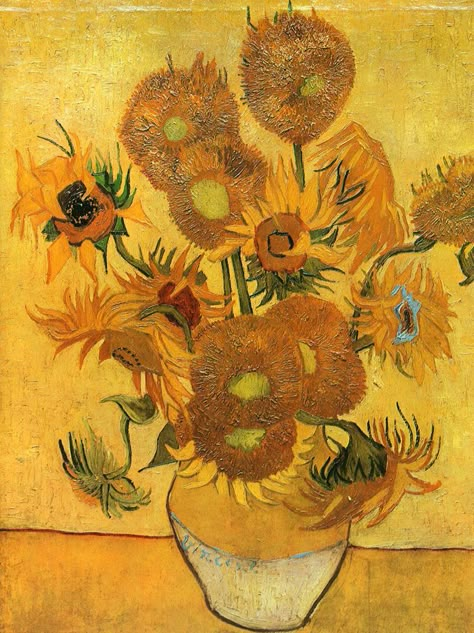 Vase With Fifteen Sunflowers, Van Gogh Still Life, Van Gogh Flowers, Most Expensive Painting, Van Gogh Wallpaper, Sunflower Aesthetic, The Color Yellow, Vincent Van Gogh Art, Van Gogh Sunflowers