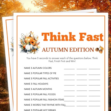 Fall Activities For College Students, Fun Fall Family Activities, Fall Work Activities, November Senior Activities, Fall Class Activities, Fall Icebreaker Games, Think Fast Game, Free Fall Activities, Fall Activities For Seniors