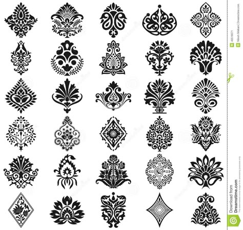 Illustration about Damask vector floral pattern set. Illustration of elegance, fabric, drawing - 40516071 Floral Motif Design, Motifs Art Nouveau, Ethnic Pattern Design, Ornamental Design, Textile Prints Design, Rose Drawing, Textile Pattern Design, Tattoo Art Drawings, Textile Pattern