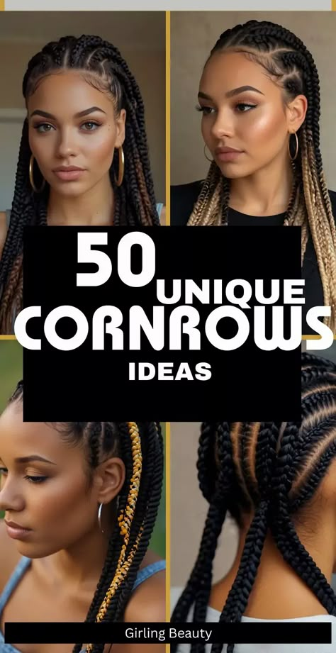 Explore 50 unique cornrows hairstyle ideas for women, perfect for showcasing your personal style. From intricate patterns to bold designs, find inspiration for your next look. #Cornrows Black Woman Cornrow Hairstyles, Latest Hair Braids Cornrows, Trending Cornrow Hairstyles 2024, Cute Cornrow Ideas, Cornrow Ideas Natural Hair Braided, Corn Rows White Women, Large Cornrows Braids Black Women, Unique Cornrow Hairstyles, Unique Cornrows