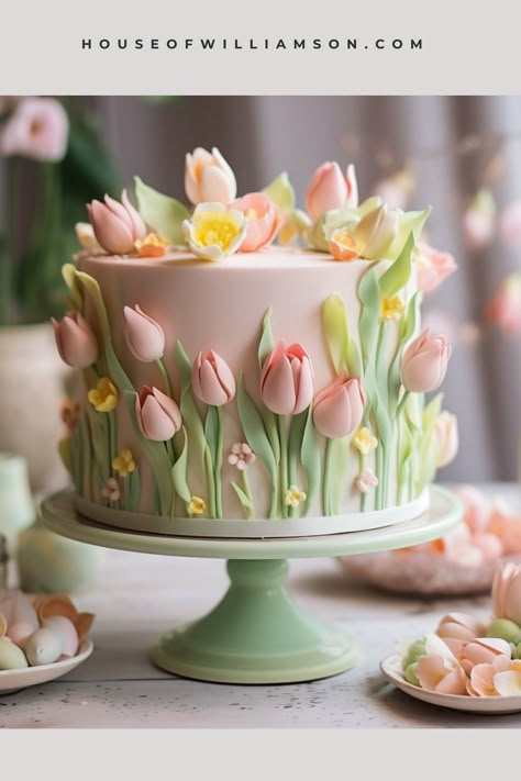 Easter Cake Decorating, Tulip Cake, Flower Cake Design, Torte Creative, Patisserie Fine, Spring Cake, Creative Birthday Cakes, Cake Decorating Designs, Pretty Birthday Cakes