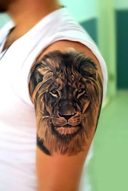 The 12+ King Of The Jungle Tattoo Designs | PetPress Lion Chest Tattoo, Lion Sleeve, Lion Shoulder Tattoo, Tato 3d, Jungle Tattoo, Tier Tattoo, Tattoo Lion, Lion Tattoo Sleeves, Mens Lion Tattoo