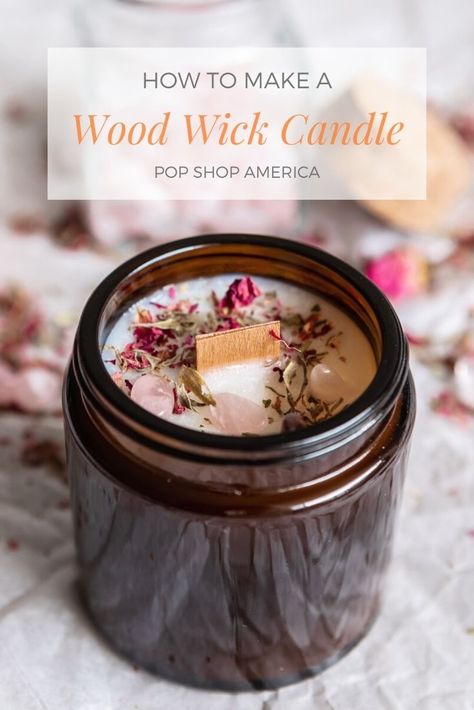 There’s nothing more soothing than the crackle and pop of a wood fire. Even better, you can get that gorgeous sound and smell with your own wood wick candle. They are just as simple to make as candles with traditional cotton wicks, but there are a few twists and things you need to know about [...] Homemade Candles With Crystals, Making Candles With Wooden Wicks, Homemeade Candle, Diy Wood Wick Soy Candles, Diy Woodwick Candle Jars, How To Make Woodwick Candles, How To Make Oil Candles, Wood Candle Wicks, Diy Wooden Wick Candle