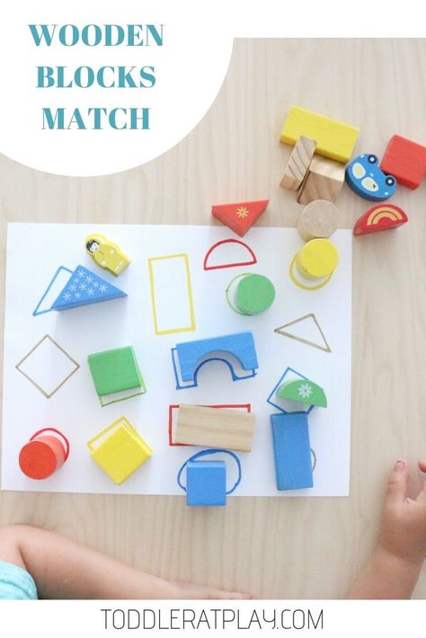 This Wooden Blocks Match is a super quick and easy-to-prep activity you can have ready in no time! With just a short list of 3 materials and a one step prep process, you’ll have a fun and exciting matching game done in about…..5 minutes or less. #woodenblocks #toddleractivity Easy Toddler Activities, Montessori Toddler Activities, Montessori Ideas, Shapes Activities, Toddler Play, Toddler Learning Activities, Toddler Fun, Preschool Learning Activities, Montessori Activities