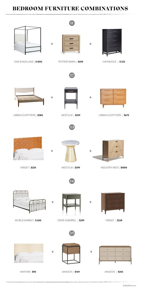 Mixing It Up: 15 Bedroom Furniture Pairings That Work Mixed Material Bedroom, Mix Match Nightstand And Dresser, Mixed Match Bedroom Furniture, Bedroom Furniture Mix And Match, Mix And Match Nightstand And Dresser, Different Color Bedroom Furniture, Mix And Match Dresser And Nightstand, Mismatching Bedroom Furniture, Mix Match Dresser And Nightstands