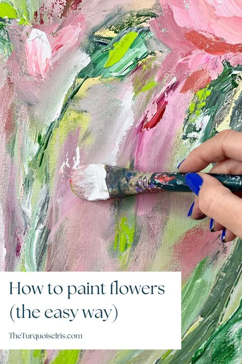 Painting A Flower Easy, Abstract Painting Flowers Acrylics, How To Flower Painting, How To Draw Abstract Flowers, Painting Flowers With Acrylics, Oil Paint Art For Beginners, Acrylic Art Tutorials Step By Step, Diy Abstract Flower Painting, Flowers To Paint Acrylics