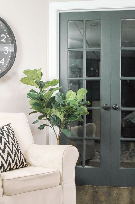 Pantry doors in a green shade  The Power of Paint: Dark Painted Interior Doors Painted French Doors, French Door Interior, Painted Interior Doors, Interior French Doors, Door Paint, Door Colors, Grey Doors, Door Interior, Dark Interiors