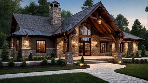 Modern Log Cabins Exterior, Log House Exterior, Mountain Homes Exterior, Log Cabin Homes Exterior, Rustic Home Exterior, Log Cabin Exterior, Mountain Home Exterior, Lodge House, Ranch House Exterior