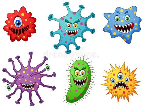 Set of cartoon germ and virus royalty free illustration Antimicrobial Resistance Cartoon, Art Of Beat, Bacteria Cartoon, Dental Poster, Cells Project, Antimicrobial Resistance, Dental Posters, Medical School Life, Men Tattoos Arm Sleeve