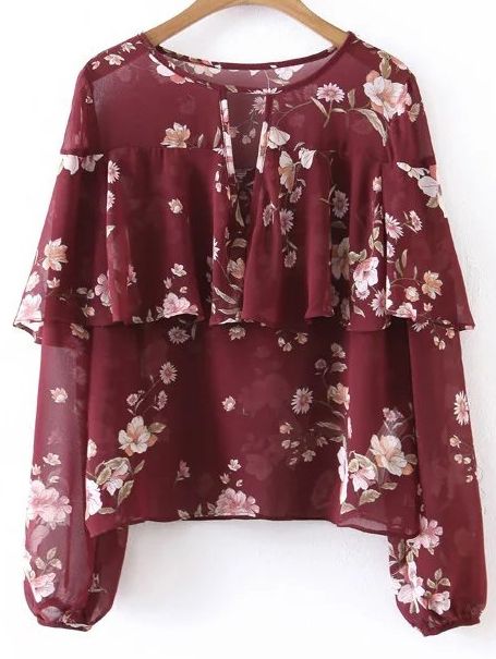 Shop Floral Ruffle Trim Chiffon Top online. SheIn offers Floral Ruffle Trim Chiffon Top & more to fit your fashionable needs. Chiffon Tops For Women Trendy, Stylish Sleeves, Stylish Office Wear, Blouse Tops Designs, Girls Dresses Sewing, Fancy Tops, Fashion Tops Blouse, Stylish Office, Trendy Fashion Tops