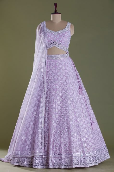 Lavender Colour Outfit Indian, Lavender And White Lehenga, Lavender Colour Dress Indian, Lavender Lehenga Designs, Lavender Dress Indian, Lavender Indian Outfit, Lavender Salwar Suit, Lavender Colour Lehenga, Lehenga Designs For Women