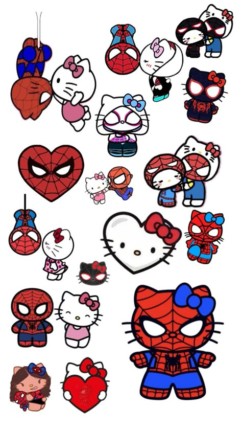 Spider Hello Kitty, Hello Kitty Stickers, Spiderman Coloring, Valentine Gift Baskets, Spider Man 3, Daisy Love, Hello Kitty Art, Kitty Art, Kitty Wallpaper