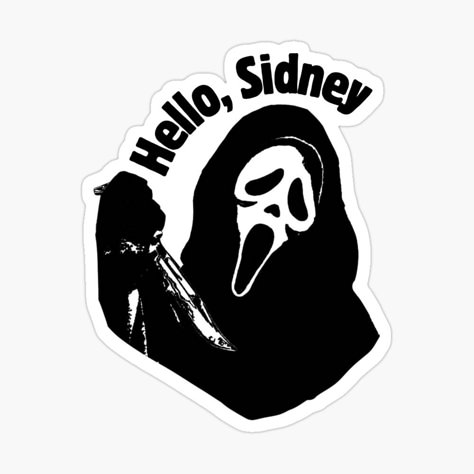 Get my art printed on awesome products. Support me at Redbubble #RBandME: https://www.redbubble.com/i/sticker/Hello-Sidney-Spooky-Halloween-Scream-Movie-by-Maviartig/163418144.EJUG5?asc=u Spooky Stickers Printable, Scream Printable, Scream Stickers, Halloween Stickers Printable, Movies Stickers, Horror Stickers, 2025 Sticker, Stickers For Journal, Our Adventure Book