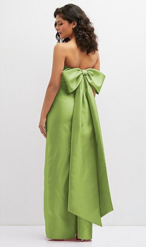 Strapless Draped Bodice Column Dress with Oversized Bow