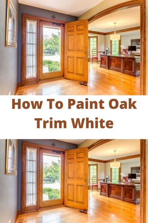 Learn how to paint oak trim white with this step-by-step tutorial. You'll need a few supplies and just one hour of your time! This is the quickest way I know to give new life to old or outdated woodwork in your home, apartment, office space, etc. The process couldn't be easier--just follow these instructions for painting DIY projects that will last for years! #HomeAffluence. White Walls And Oak Trim, How To Paint Oak Trim, How To Make Oak Trim Look Modern, Painting Wooden Trim, Painted Oak Trim Before And After, Honey Oak Trim Update, Paint Oak Trim White Before And After, Wood Trim To White Before And After, Oak To White Trim Before And After