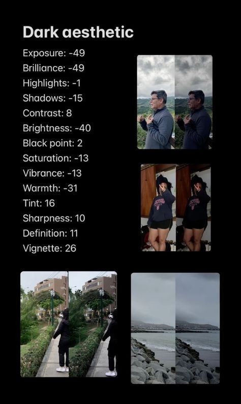 Filter Pictures Photo Editing, Best Aesthetic Instagram Filters, Aesthetic Edit For Instagram, Filter For Dark Photos, Phone Photo Editing Dark, Filter For Aesthetic Photos, How To Edit Dark Photos Lightroom, Photo Edit Dark Aesthetic, Aesthetic Pictures Filters