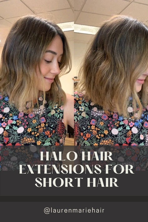 How short is too short for halo extensions? What is the shortest length halo option? Can you wear a long halo with short natural hair? This blog article answers all these questions and more when it comes to wearing halo hair extensions for short hair Blending Halo Extensions With Short Hair, Halo Short Hair, Halo Extensions Before And After, How To Wear Halo Hair Extensions, Halo Extensions Short Hair, Halo Hair Extensions For Short Hair, Extension On Short Hair, Halo Hair Extensions Styles, Short Hair Extensions For Volume