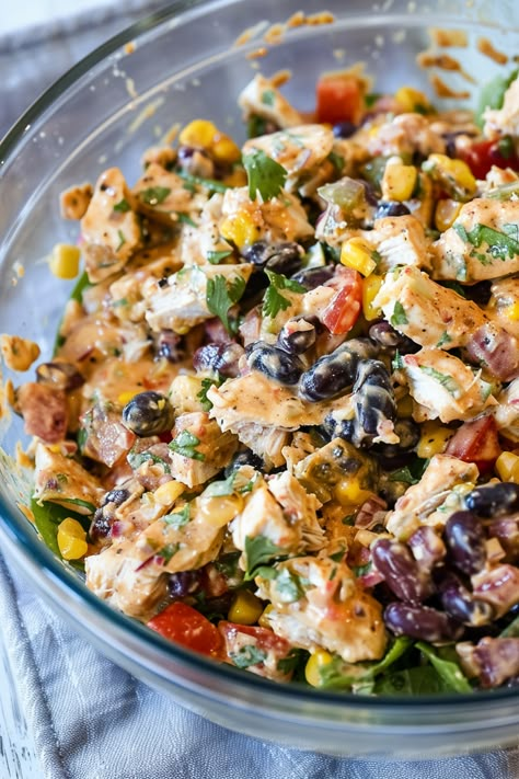 Zesty Southwest Chicken Salad Chicken Salad With Peas, Chick Fil A Southwest Salad, Good Salad Recipes Healthy, Chickfila Southwest Salad Recipe, Salad Lunch Recipes, Mango Chutney Chicken Salad, Easy Healthy Meals For A Crowd, Crock Pot Chicken Salad, Zesty Chicken Salad