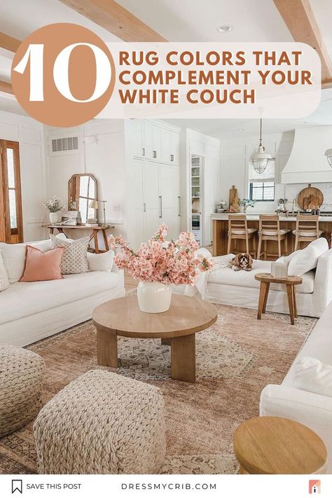 Explore 10 beautiful white couch rug ideas for incorporating earth-toned neutrals into your living room decor and white sofa rug decor. With cozy living room rugs elevate your white couch rug combo. Embrace the calm earth tones with these carefully curated aesthetic rugs. Suitable for coastal beach neutral living room, modern boho living room, mid century, scandinavian and japandi interiors. Find the best living room rugs, neutral rugs, handtufted rugs by using our rug visualization function. Area Rug White Couch, White Living Room Rug Ideas, Best Rugs For White Couches, Rugs For Beige Living Room, Cream Couch And Rug Ideas, White Sofa Rug Ideas, White Couch Living Room Rug, Rug Under White Couch, Rug With Ivory Couch