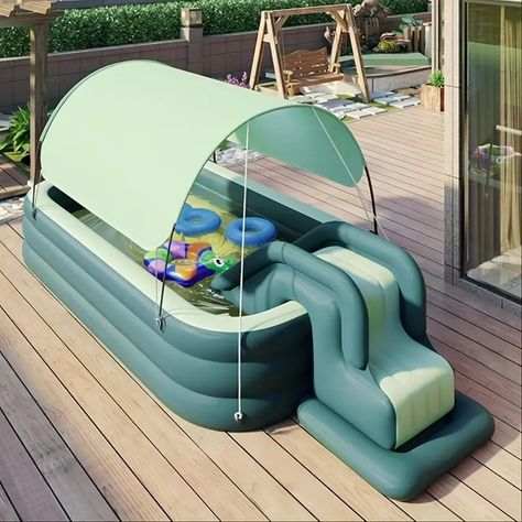 Deluxe Inflatable Outdoor Sunshade Foot Pump - Temu Babysitting Aesthetic, Pool With Slide, Swimming Pool Slides, Beautiful House Ideas, Summer Swimming Pool, Children Swimming Pool, Paddling Pool, Outdoor Design Ideas, Family Backyard