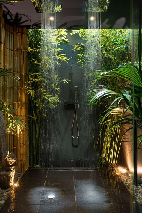 Escape to tranquility with bamboo forest showers! 🎍✨ Transform your bathroom into a serene retreat with these stunning designs inspired by nature. #BambooShowers #BathroomDesign #NatureInspired #HomeDecor #TranquilRetreat Nature Inspired Bathroom, Tropical Showers, Rustic Farmhouse Bathroom, Outdoor Bathroom Design, Tropical Bathroom, Natural Bathroom, Waterfall Shower, Bamboo Bathroom, Bamboo Wall