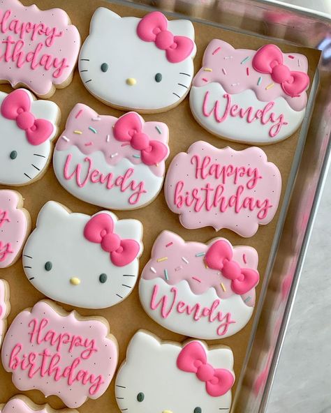 Hello Kitty is forever my favorite!! #sugarcookies #hellokittycookies #customcookies #busybeesweet #longbeach #lakewood #bixbyknolls Tort Hello Kitty, Bolo Da Hello Kitty, Hello Kitty Birthday Theme, Hello Kitty Theme Party, Hello Kitty Cookies, Hello Kitty Birthday Cake, Bee Sweet, Hello Kitty Birthday Party, Hello Kitty Baby