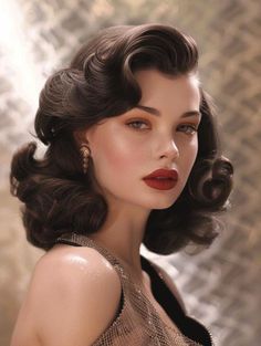 Vintage Womens Haircuts, Gatsby Hair Medium Length, Vintage Elegant Hairstyles, 20s Curly Hairstyles, Vintage Womens Hairstyles, Classy Wavy Hairstyles, Vintage Medium Hairstyles, Casino Royale Hairstyles, Old Hollywood Haircut