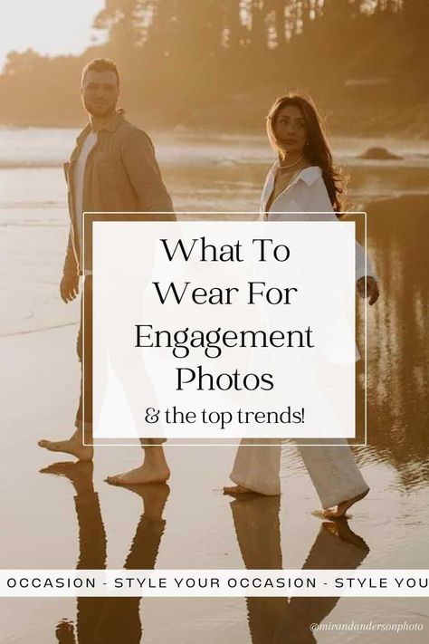 Looking for the perfect engagement photos outfits? You’ll love these looks for spring, summer, fall, and winter. Whether you need engagement photo outfits for the beach, outdoors, or the studio, there are chic, classy, dressy, and casual looks you’ll love for the bride and her beau. These couple photoshoot outfits are on-trend, modern, and perfect for your special shoot! You won’t be lost when it comes to what to wear for engagement pictures! photo cred: @MIRANDANDERSONPHOTO Engagement Shoot Outfits Summer, Engagement Photo Shoot Outfits, Dresses For Engagement Pictures, Engagement Photos Outdoors, Fall Engagement Pictures Outfit, Outfits For The Beach, Engagement Photo Outfits Summer, Spring Engagement Photos Outfits, Winter Engagement Photos Outfits