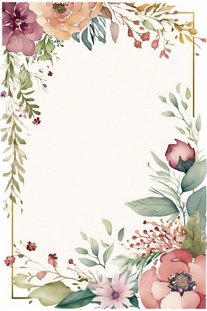 Watercolour boho flowers border of a car... | Premium Photo #Freepik #photo #greeting-card #floral-background #flower-background #background-vector Floral Border Painting, Watercolour Flower Border, Boho Floral Background, Watercolor Flowers Border, Floral Border Design Frames, A4 Size Paper Border Design Flower, Water Colour Flower, Watercolour Painting Ideas, Greeting Card Background