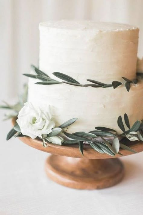 Wedding Cake With Olive Leaves, Cake With Olive Leaves, Wedding Cake Olive, Summerour Studio Wedding, Affordable Wedding Decorations, Olive Wedding, Olive Leaves, Floral Wedding Cakes, Simple Elegant Wedding