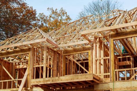 A stick built house under construction New build roof with wooden and beam frame , #ad, #construction, #build, #house, #stick, #built #ad How To Frame A House, Ranch Property, House Framing, Pallet Building, House Under Construction, Framing Construction, Marble Countertops Kitchen, Bookcase Door, Property Ideas