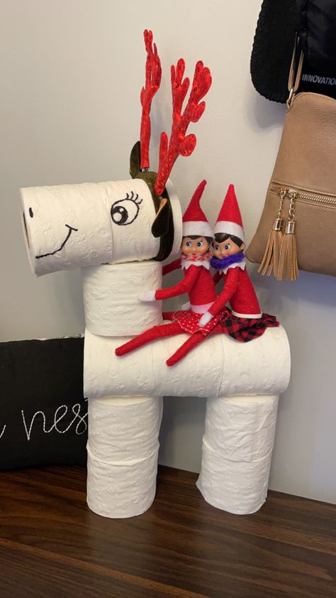 Rudolph Elf On The Shelf, Toilet Paper Reindeer, Elf On The Shelf Toilet Paper Reindeer, Elf On The Shelf Dance Ideas, Elf On The Shelf Comes Back, Bad Elf On The Shelf Ideas For Kids, Elf On The Shelf Toilet Paper Roll, Elf On The Shelf House Diy, Toilet Paper Elf On Shelf