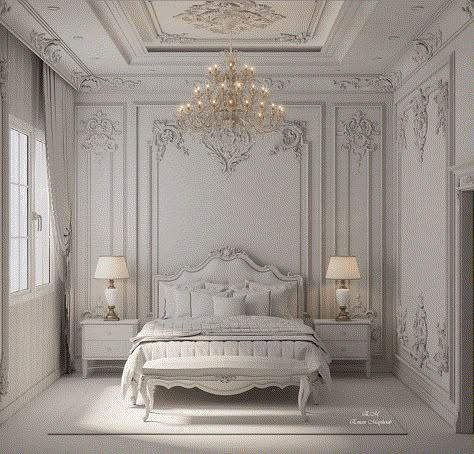 Neo Classical Bedroom, Bed Backdrop, Classical Bedroom, Classic Bedroom Design, Classical Interior, Bedroom Interior Design Luxury, Casa Vintage, Classic Bed, Classic Interior Design