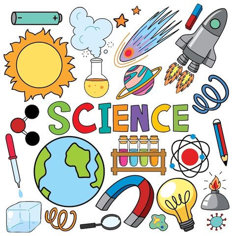 Free vector colorful science objects and... | Free Vector #Freepik #freevector #science-cartoon #science-experiment #physics-science #cartoon-drawing Physics Board Ideas, Science Related Posters, Science Classroom Display, Science Project Drawing, Design For Science Project, Earth Science Design, Science Design Ideas, Educational Drawings, Science Drawing Ideas