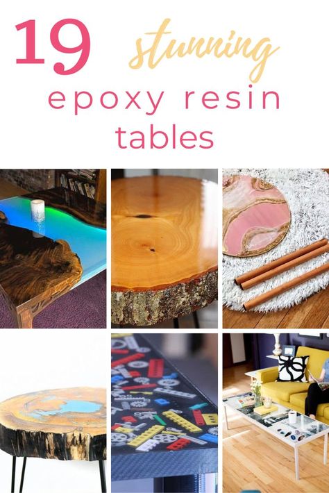 A roundup of 19 DIY epoxy resin tables you can make or buy! From epoxy river tables, coffee tables, dining tables, and more. #amberoliver #diyepoxyresintables #epoxyresintables Resin Round Table Top Diy, E Poxy Resin Table, Coffee Table With Resin, Poured Resin Table Top, Epoxy Resin Dining Table Diy, Epoxy Resin River Table, Epoxy River Table Diy, Epoxy River Coffee Table, Resin Tables Diy