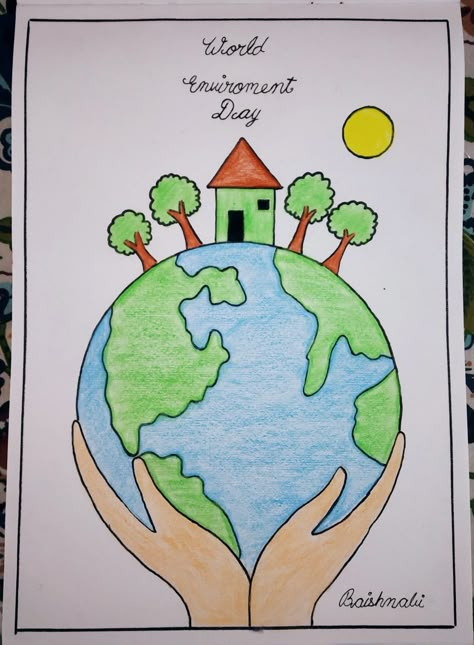 Globalization Poster Ideas Drawing Easy, Ekologiyaya Aid Rəsmlər, Earth Day Posters For Kids, Environmental Art Drawing Easy, Poster Lingkungan Hidup Simple, Easy Earth Drawing, Earth Drawing Creative, Poster Easy Drawing, Environmental Drawing