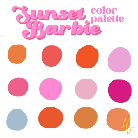 Barbiecore Color Palette, 70s Pink Color Palette, Disco Colors Palette, Disco Cowgirl Color Palette, Groovy Color Pallete, Pink And Orange Art Print, Preppy Color Palette Aesthetic, Pink Red Orange Purple Color Palette, Girly Color Pallete