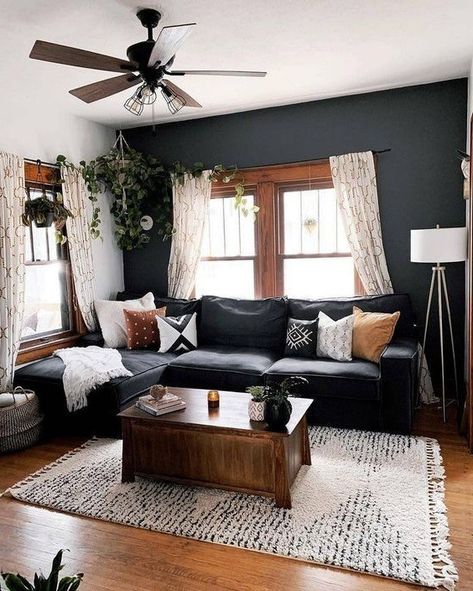 Dark Grey Couch Living Room, Grey Couch, Grey Couch Living Room, Living Room Sectional, Decor Home Living Room, Living Room Makeover, Boho Living Room, Living Room Inspo, Couches Living Room