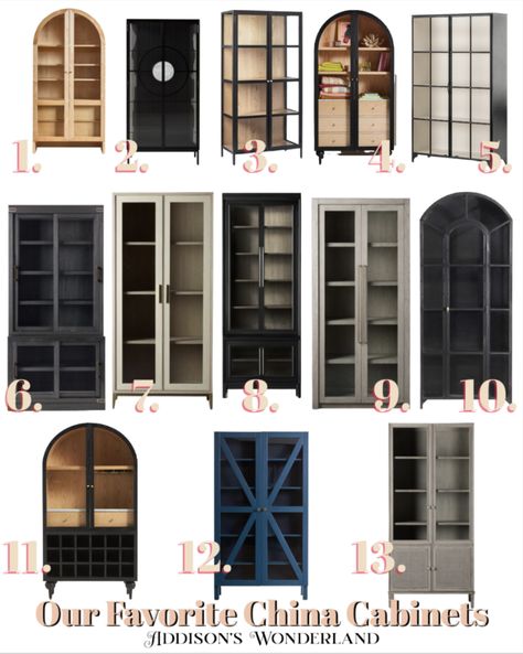 Tall Cabinet For Living Room, Dining Room China Cabinet Buffet, Bar Cabinet China Cabinets, China Cabinet Next To Fireplace, Studio Mcgee China Cabinet, Black Display Cabinet Dining Rooms, Rounded China Cabinet, Dinnerware Storage Cabinets, Dining Room Decor With China Cabinet