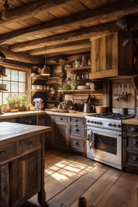 Cabin Style Kitchen, Log Kitchen, Small Cabin Kitchens, Cozy Cabin Kitchen, Small Rustic Kitchens, Log Cabin Kitchens, Log Home Kitchen, Cabin Kitchen Ideas, Log Cabin Kitchen