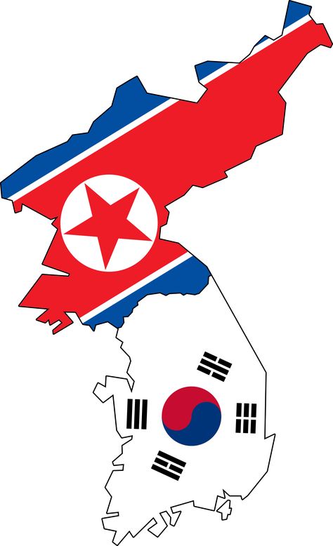 North and South Korea Flag | North & South Korea Flag Map (No Jeju) North Vs South, North Korea Flag, Korea Map, North South East West, South Korea Flag, Korean Flag, Korean Peninsula, Reunification, North Korean