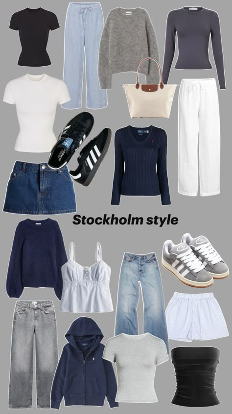 Stolckom Aesthetic, Stockholm Style Wardrobe, Uk College Outfits, Stolkhome Outfits, Outfit Inspo Collage, Collage Fits, Outfits Stockholm, Style Stockholm, Stockholm Style