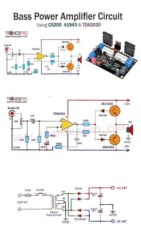 A high-quality bass amplifier circuit is crucial for enhancing the audio output of bass guitars or other low-frequency instruments. In this article, we will explore an effective bass amplifier circuit diagram that utilizes the 2SC5200 and 2SA1943 power transistors paired with the TDA2030 audio amplifier IC 2sc5200 2sa1943 Amplifier Circuit, Tda2030 Amplifier Circuit, Power Amplifier Circuit Diagram, Audio Amplifier Circuit Diagram, Audiophile Amplifier, Amplifier Circuit Diagram, Amplificatori Audio, Sony Led Tv, Diy Guitar Amp