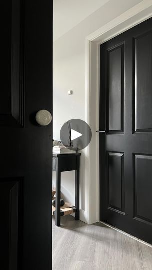 8.7K views · 1.2K reactions | ✨ Hallway Reveal ✨ I’ve been super busy this week with my paint brush. After years of being too nervous I finally did it, with the help of @makeitrustoleum I painted our internal doors black, well Natural Charcoal, such a classy shade and it applied like a dream! Omg what a difference it’s made!! I’ve added simple mat black handles for a super sleek look and yup safe to say I’m obsessed 🤩🖤🖤🖤 Tell me what do you think? Hope you’ve all had a wonderful Bonfire night 🔥 ✨ Ad - Paint Natural Charcoal will pop a link in stories 🏷️ Paint it black | hallway reveal | paint refresh | hallway decor | black doors | monochrome home | mirror ——— You can find my beautiful handcrafted solid oak side table at @jollywooddesign each piece is created from dismantled prel Black Hallway Doors, Off White Paint Colors, Black Interior Door, Black Hallway, Monochrome Home, Home Mirror, Hallway Door, Paint It Black, Off White Paints