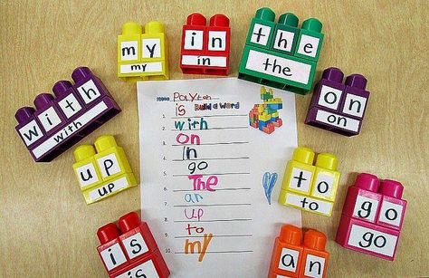 Building Sight Words with Mega Blocks. Sight Word Fun, Mega Blocks, Teaching Sight Words, Kindergarten Centers, Sight Words Kindergarten, Sight Word Activities, Kindergarten Literacy, Word Activities, Kindergarten Reading